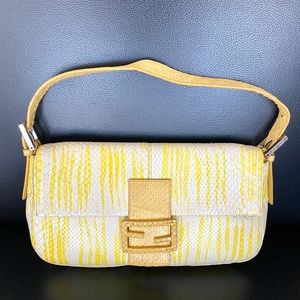 FENDI Yellow & White Python Baguette Bag